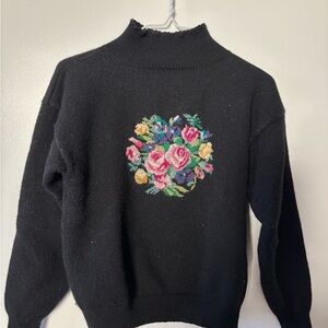 Chic Black Floral Embroidered Sweater